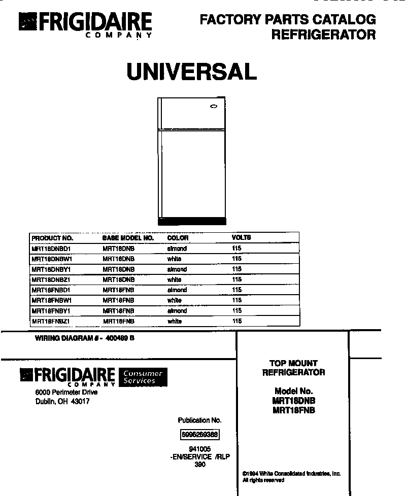 Universal/Multiflex (Frigidaire) MRT18FNBY1 cover page diagram