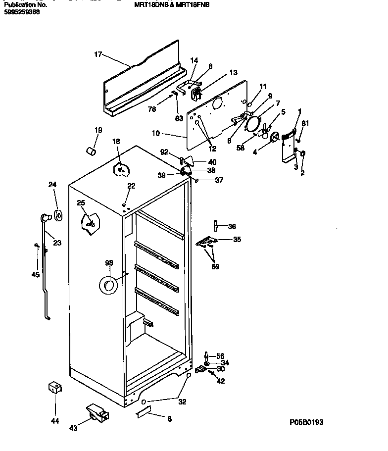 Universal/Multiflex (Frigidaire) MRT18FNBY1 cabinet w/ fan assembly diagram