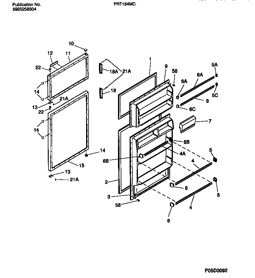 White-Westinghouse PRT154MCD4 door section diagram