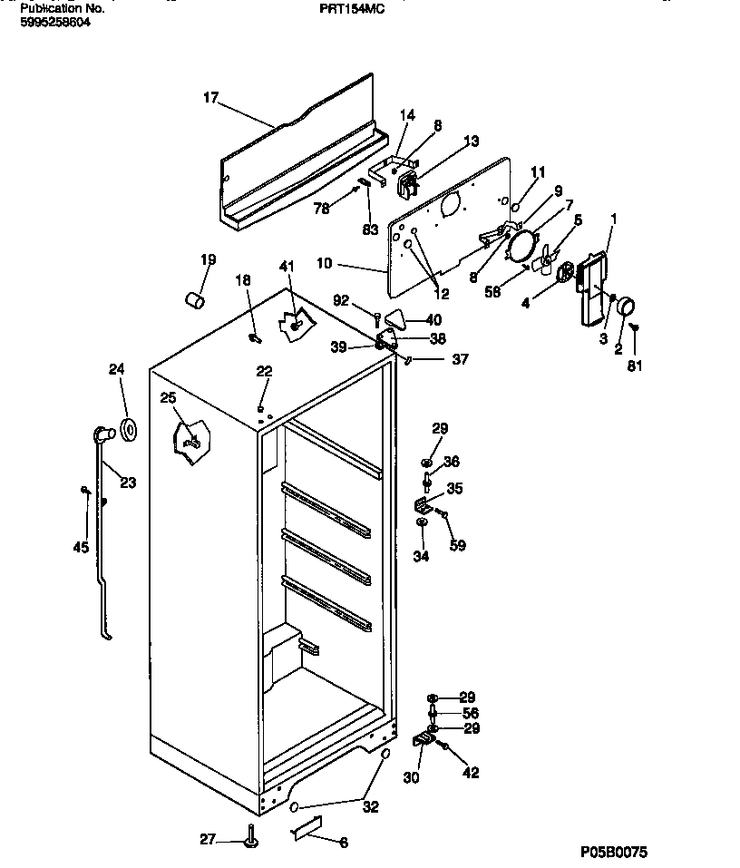 White-Westinghouse PRT154MCD4 cabinet w/fan assembly diagram