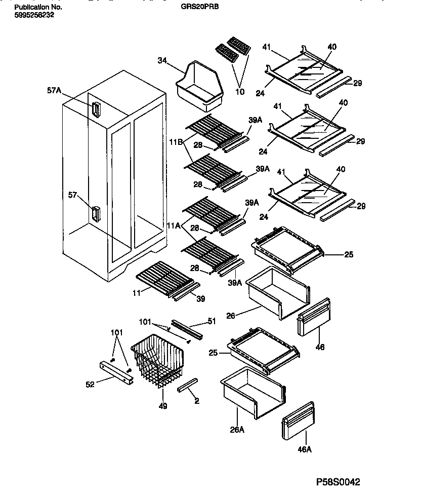 Gibson GRS20PRBD0 shelves, water tank, 3-door mullion diagram