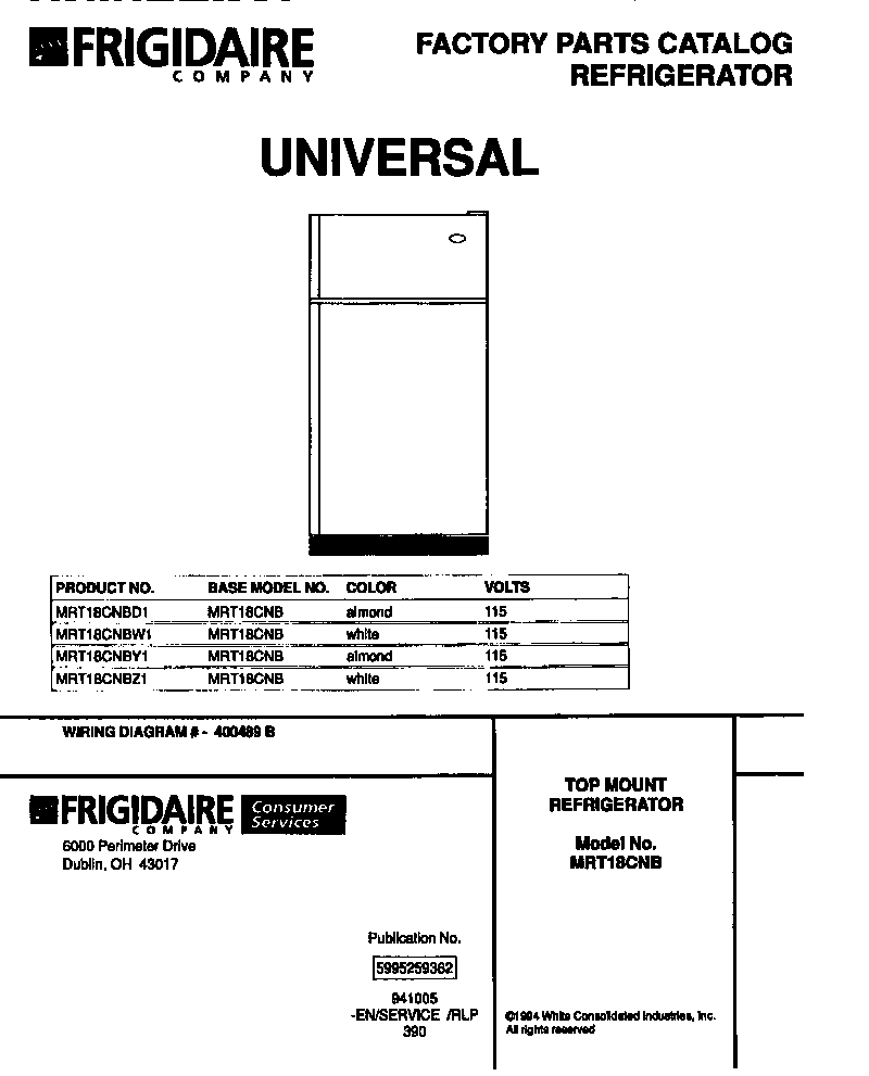 Universal/Multiflex (Frigidaire) MRT18CNBZ1 refrigerator diagram