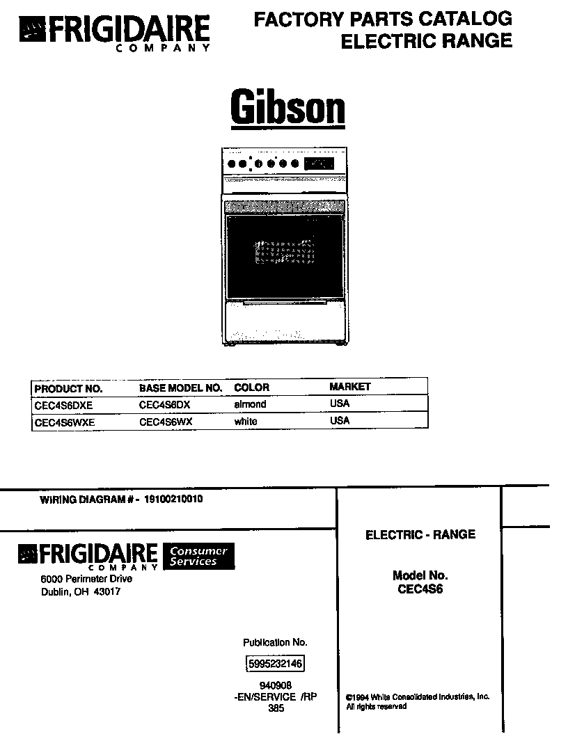 Gibson CEC4S6DXE range, electric diagram