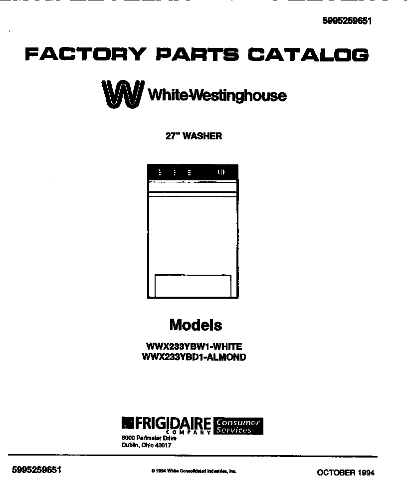 White-Westinghouse WWX233YBW1 washer, 27" diagram