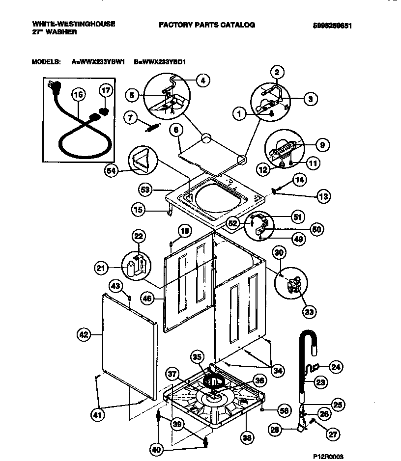 White-Westinghouse WWX233YBW1 cabinet, top panel, base diagram