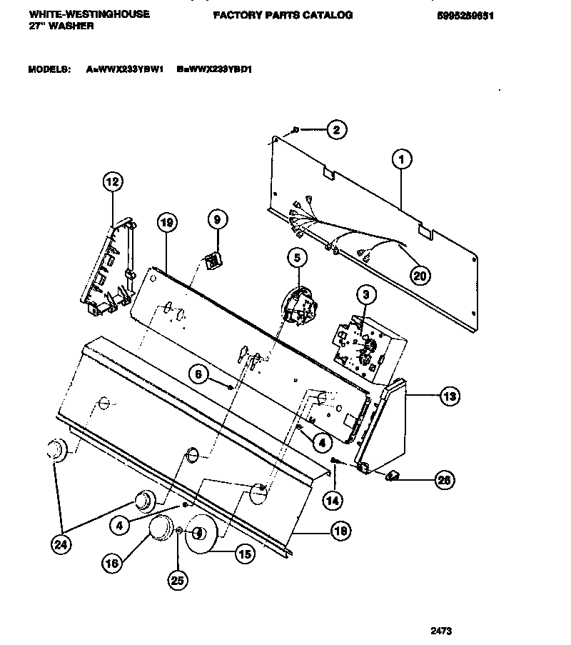 White-Westinghouse WWX233YBW1 console & controls diagram