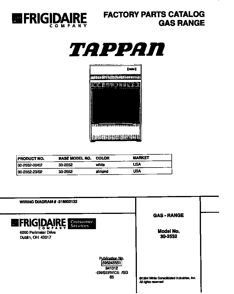 Tappan 30-2552-00-02 cover sheet diagram