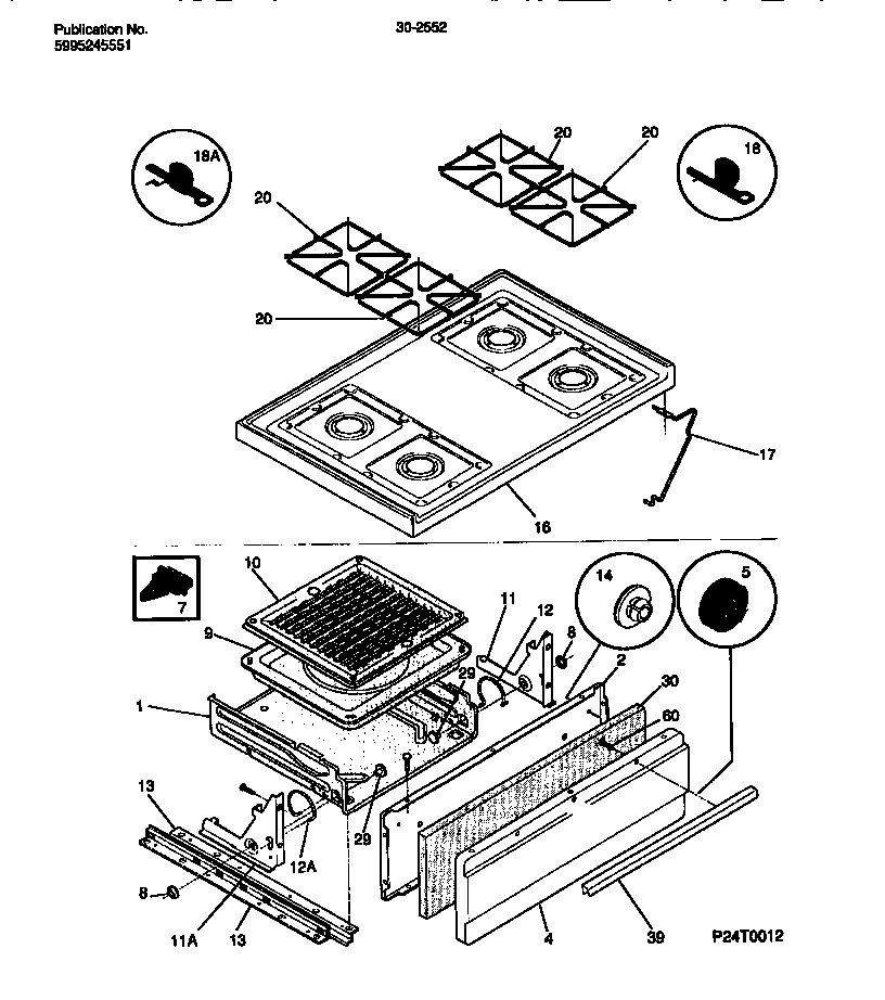 Tappan 30-2552-00-02 top/drawer diagram