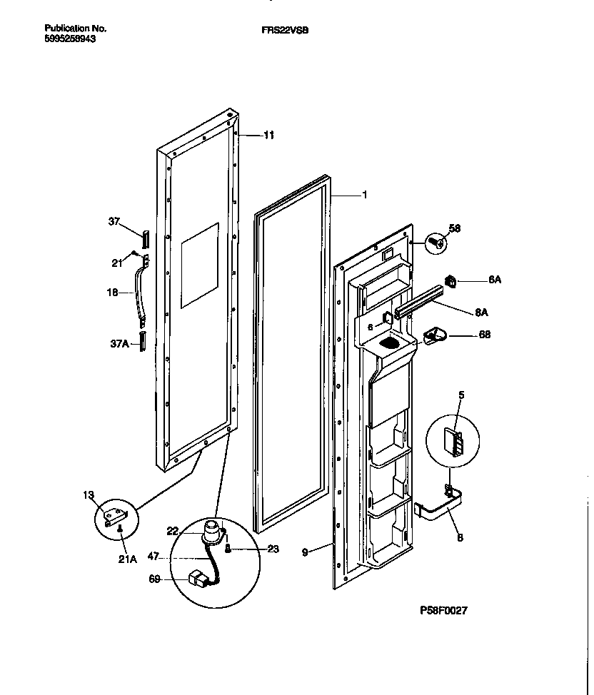 Frigidaire FRS22VSBD0 freezer door section diagram