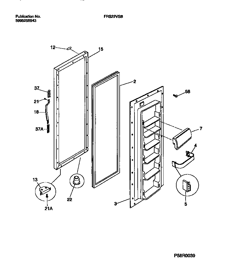 Frigidaire FRS22VSBD0 refrigerator door section diagram