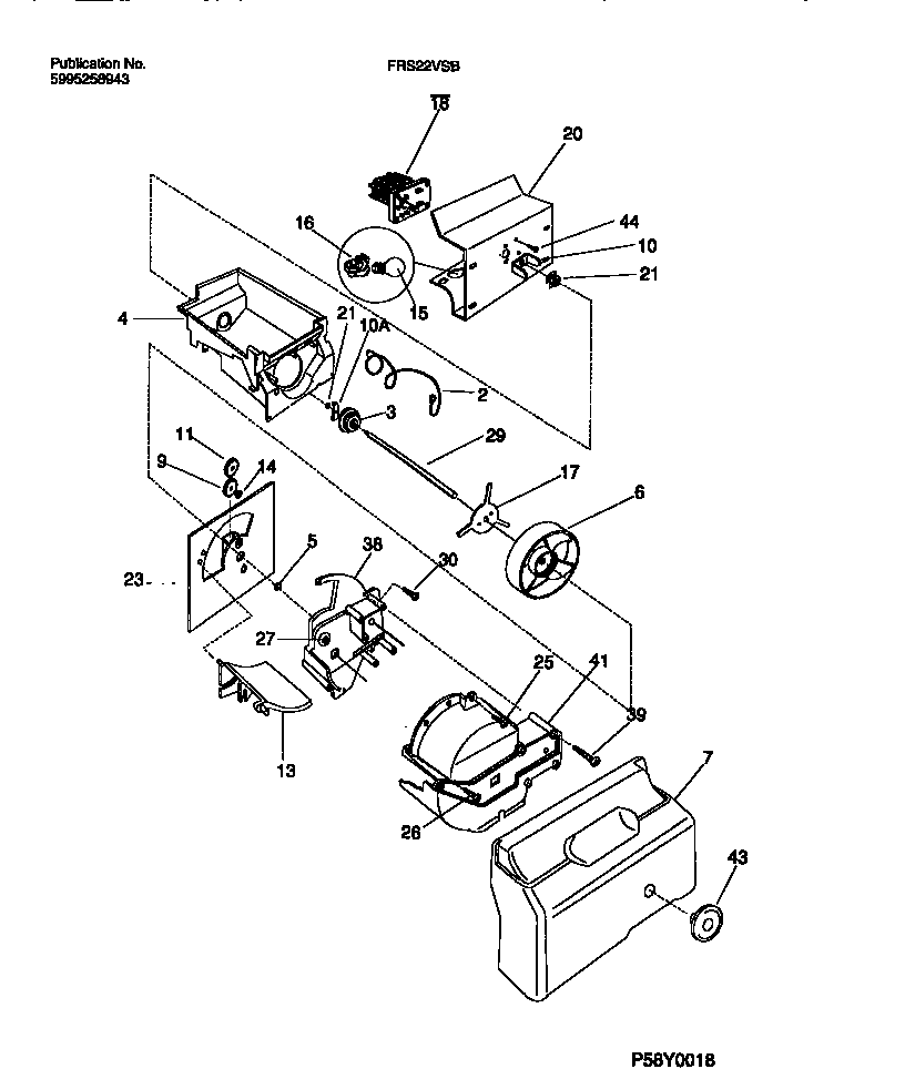 Frigidaire FRS22VSBD0 ice container & dispenser drive diagram