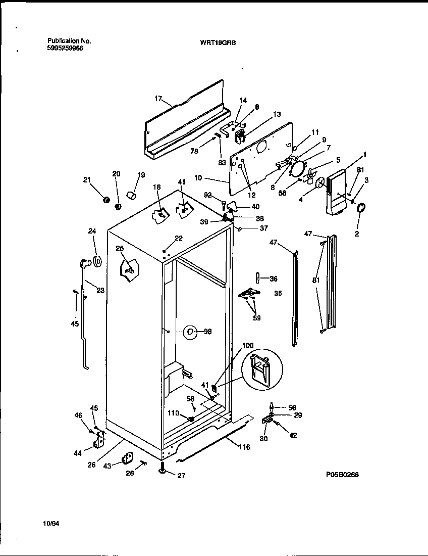White-Westinghouse WRT19GRBD2 cabinet w/fan assy diagram