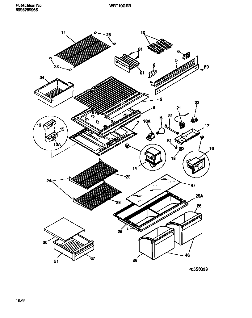 White-Westinghouse WRT19GRBD2 shelves, controls, divider, mullion diagram