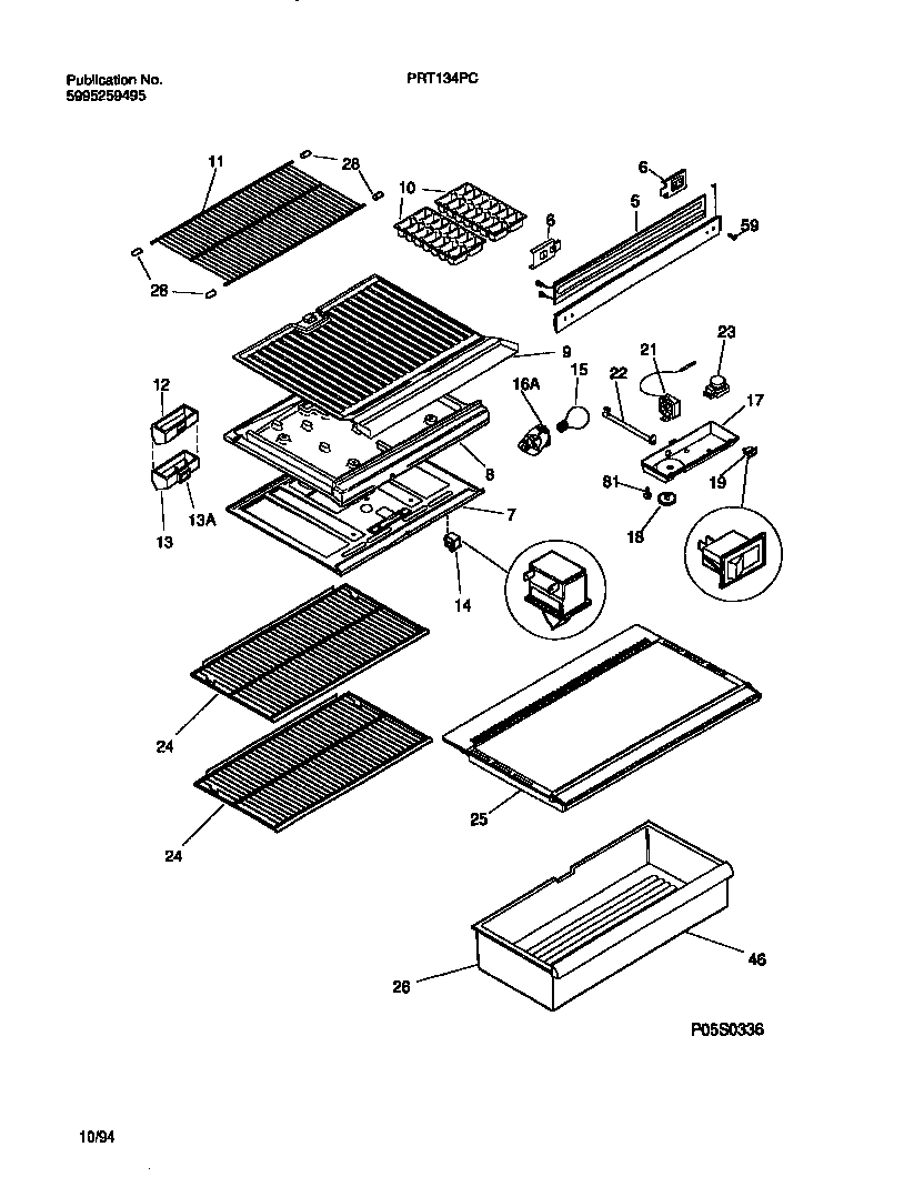 White-Westinghouse PRT134PCD3 shelves, controls, divider, mullion diagram