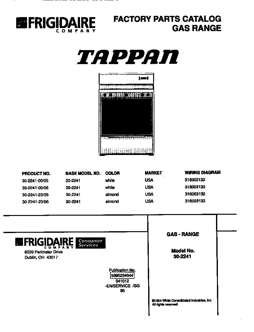 Tappan 30-2241-00-06 range, gas diagram