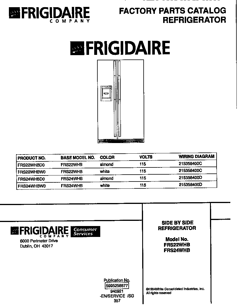 Frigidaire FRS22WHBW0 front cover diagram