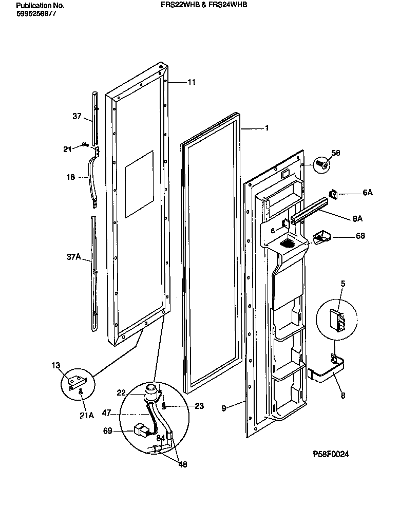 Frigidaire FRS22WHBW0 freezer door section diagram