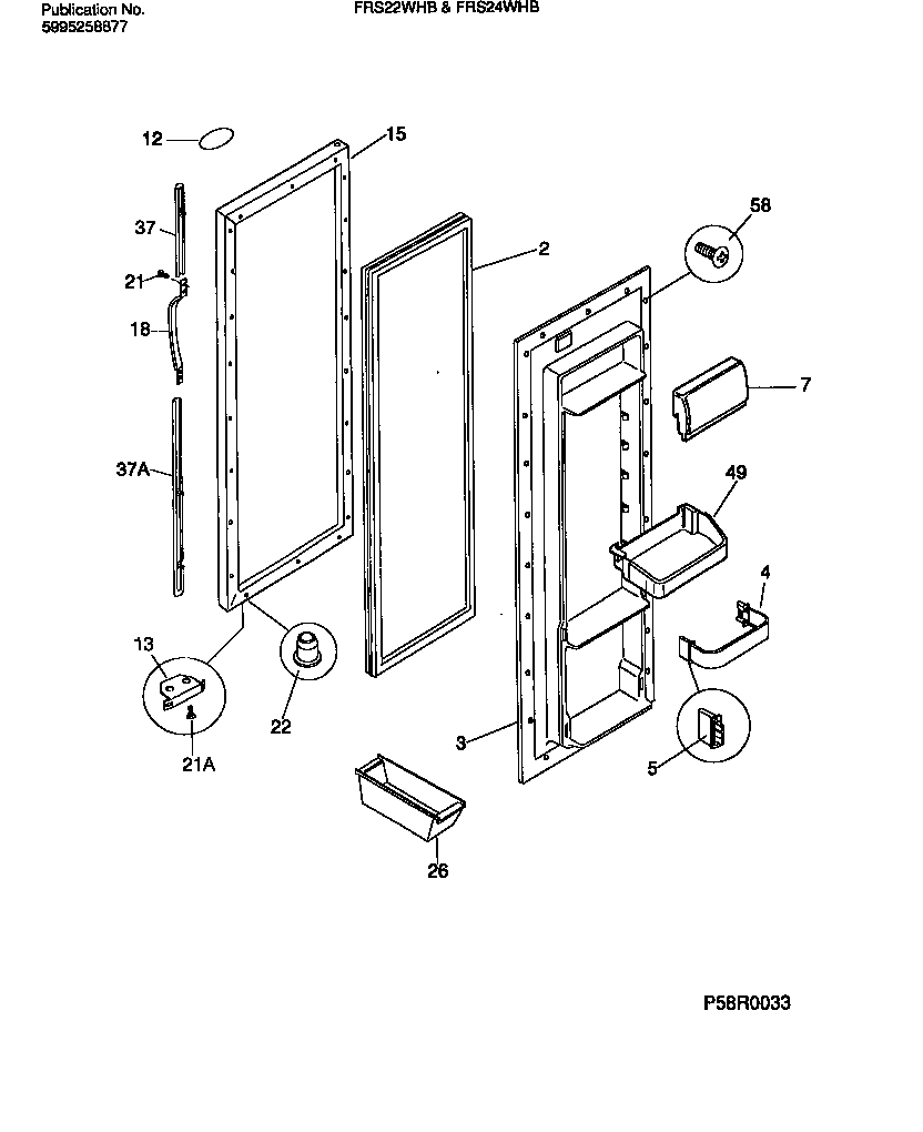 Frigidaire FRS22WHBW0 refrigerator door section diagram