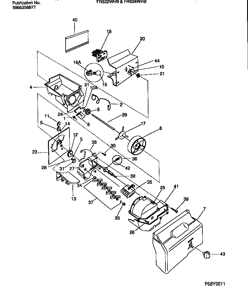 Frigidaire FRS22WHBW0 ice container & dispenser drive diagram