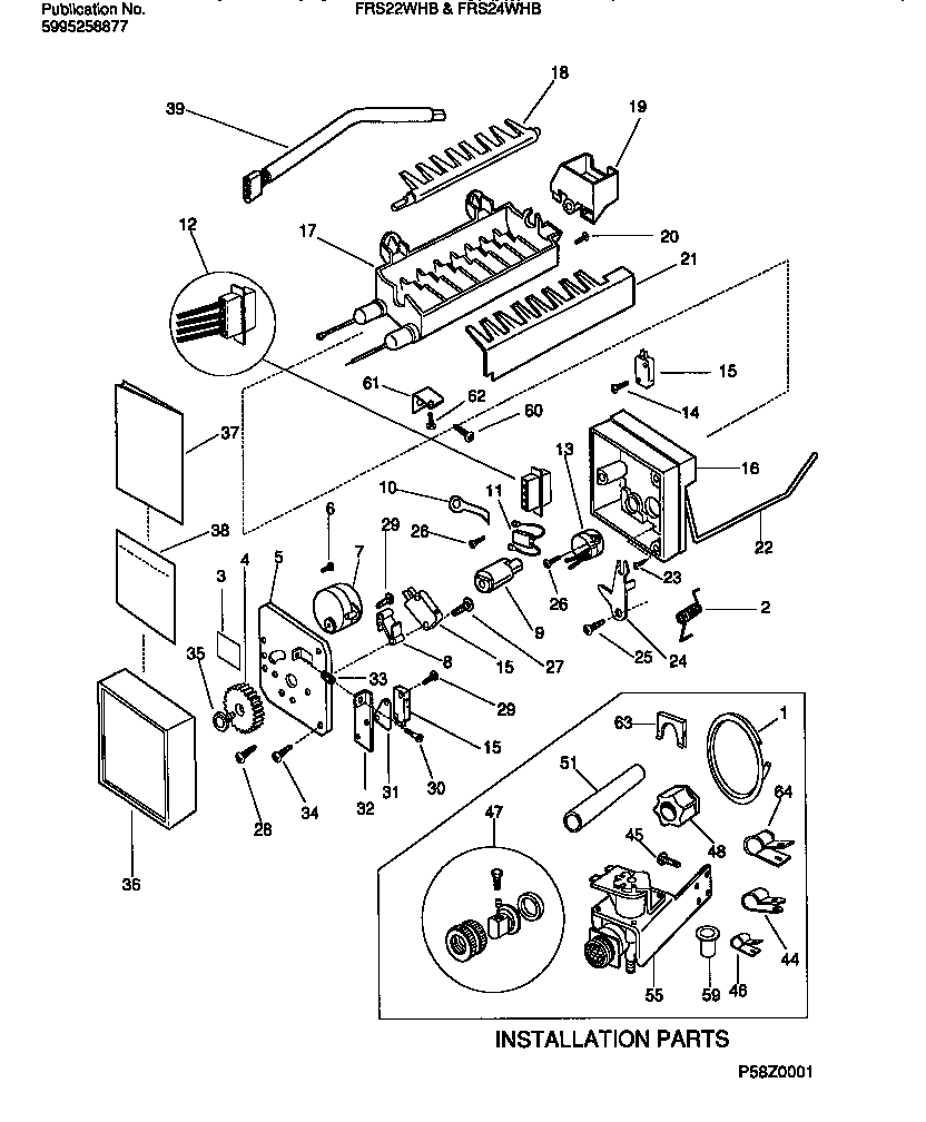 Frigidaire FRS22WHBW0 ice maker components diagram