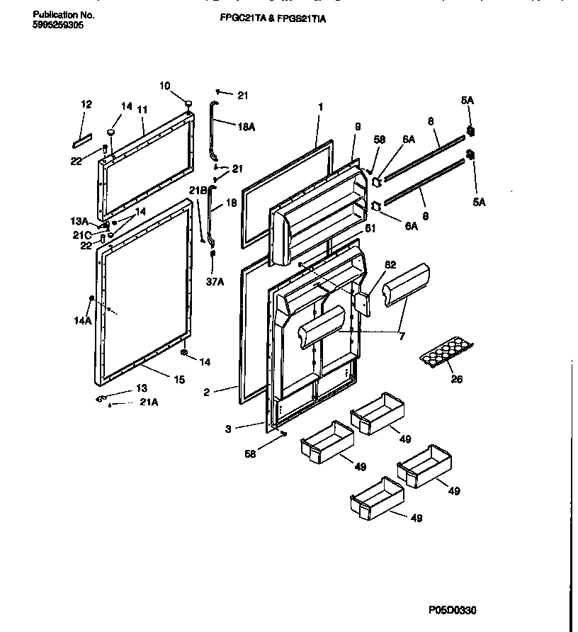 Frigidaire FPGS21TIAW3 door section diagram
