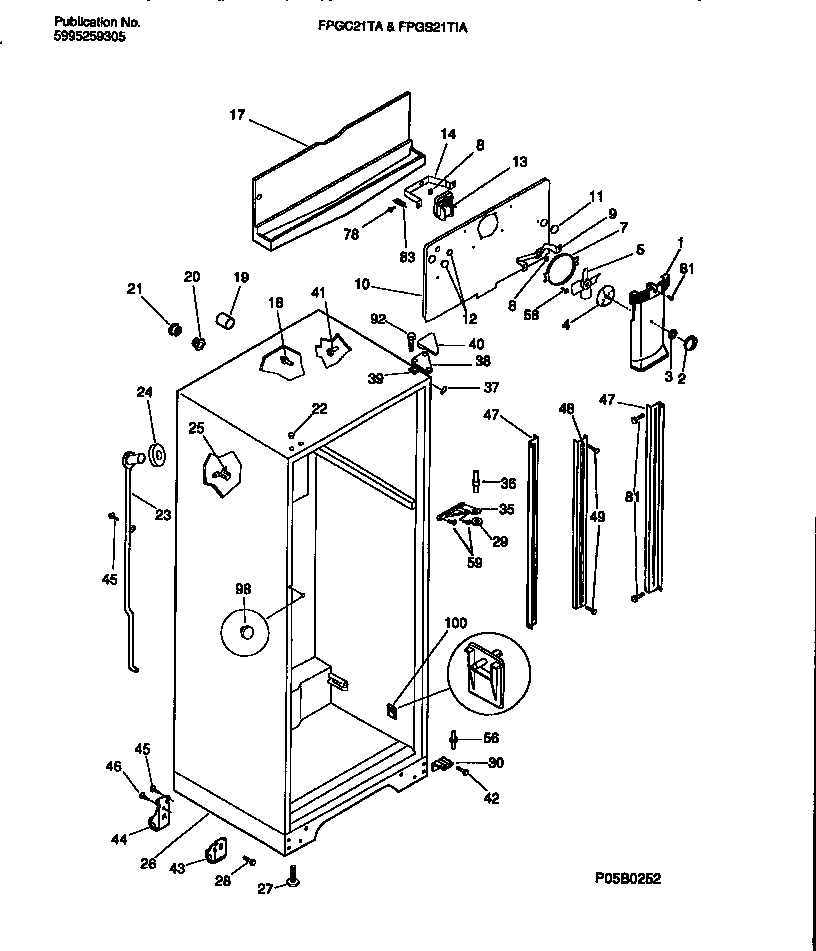 Frigidaire FPGS21TIAW3 cabinet w/fan assembly diagram
