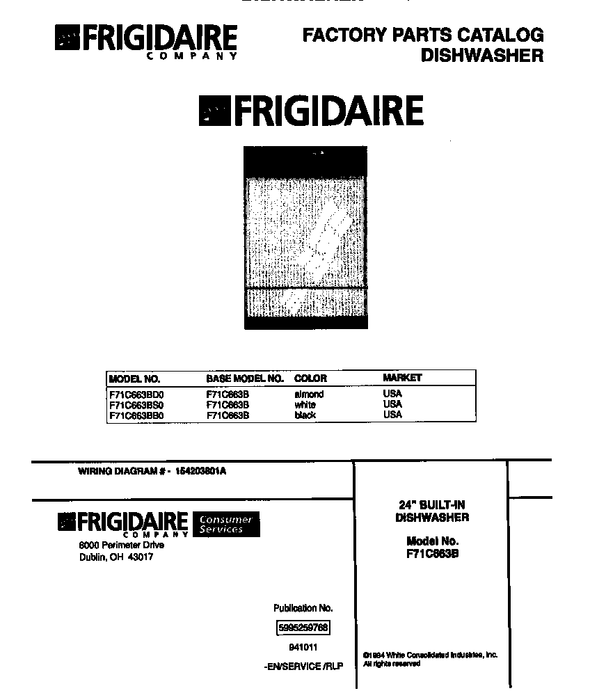 Frigidaire F71C663BS0 dishwasher diagram