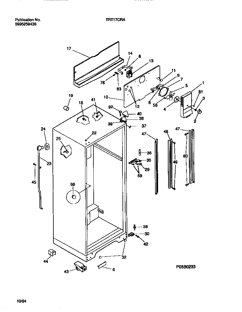 Tappan TRT17CRAW1 cabinet w/ fan assembly diagram
