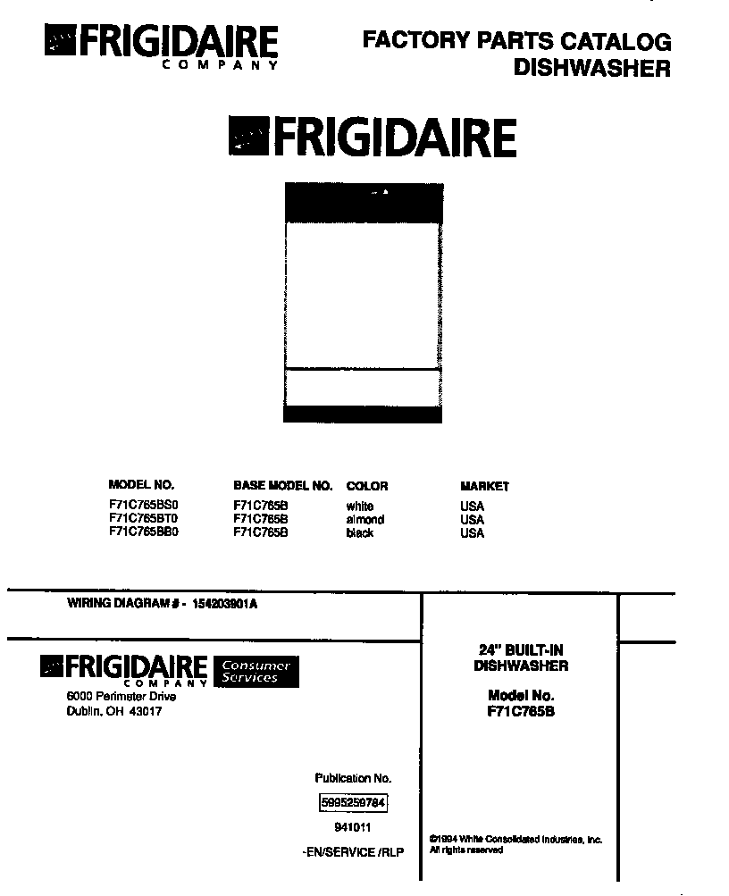 Frigidaire F71C765BB0 dishwasher, 24" built-in diagram
