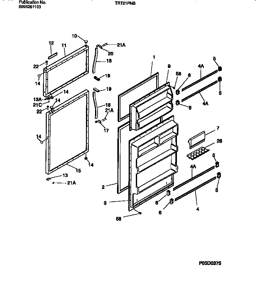 Tappan TRT21PNBW1 door diagram