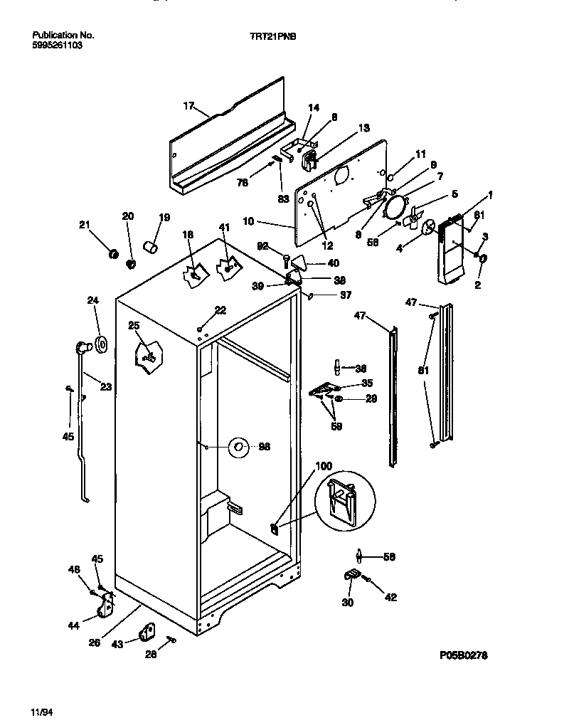 Tappan TRT21PNBW1 cabinet w/fan assembly diagram