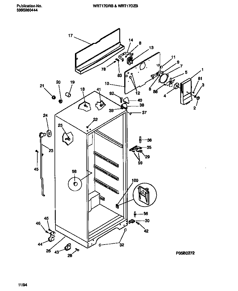 White-Westinghouse WRT17DRBD2 cabinet w/fan assembly diagram