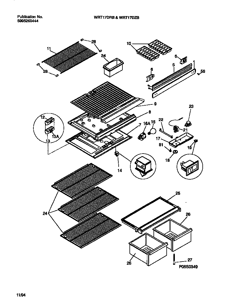 White-Westinghouse WRT17DRBD2 shelves, controls, divider, mullion diagram
