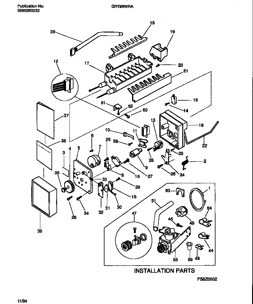 Gibson GRT26WRAW2 ice maker & installation components diagram