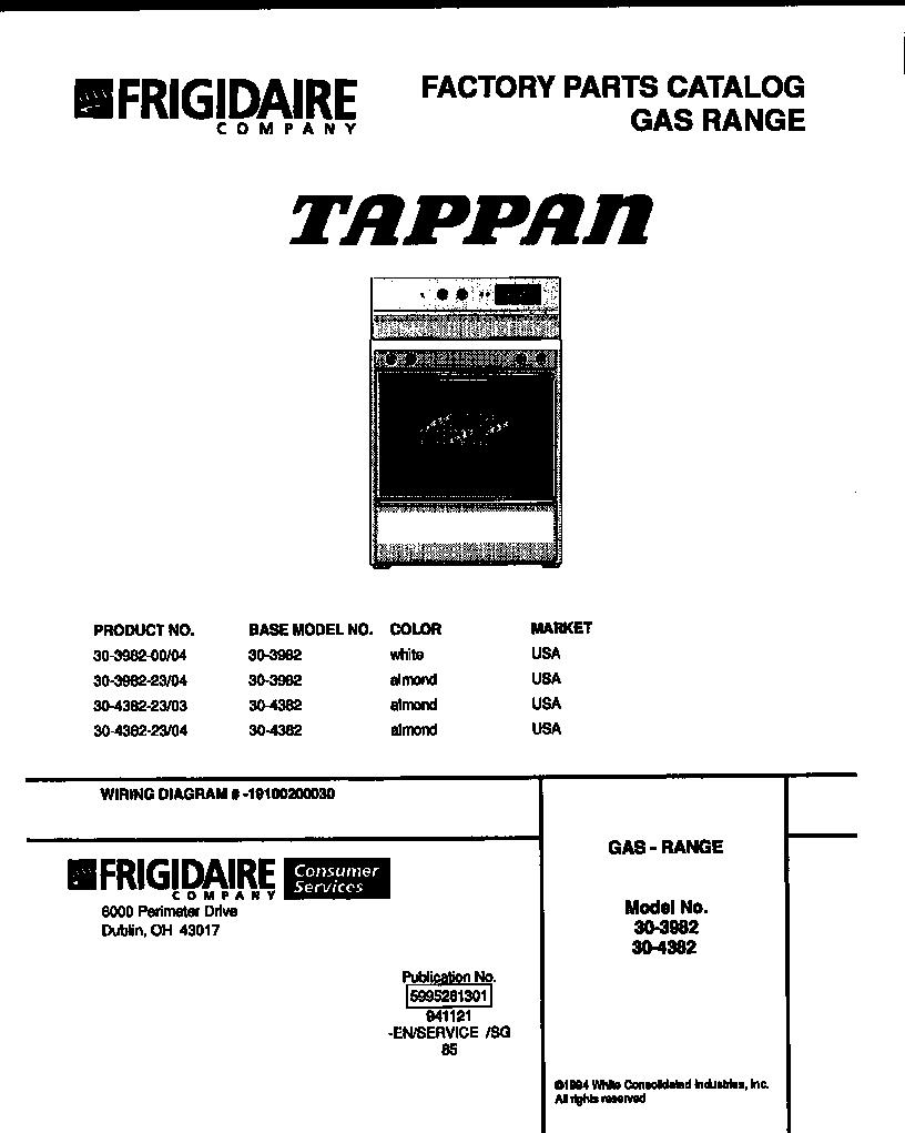 Tappan 30-4382-23-03 gas range diagram