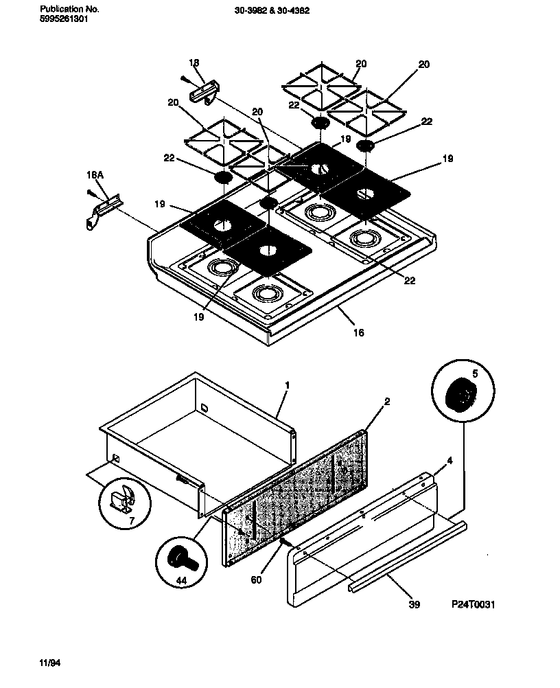 Tappan 30-4382-23-03 top / drawer diagram