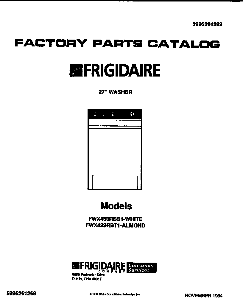Frigidaire FWX433RBT1 27" washer diagram