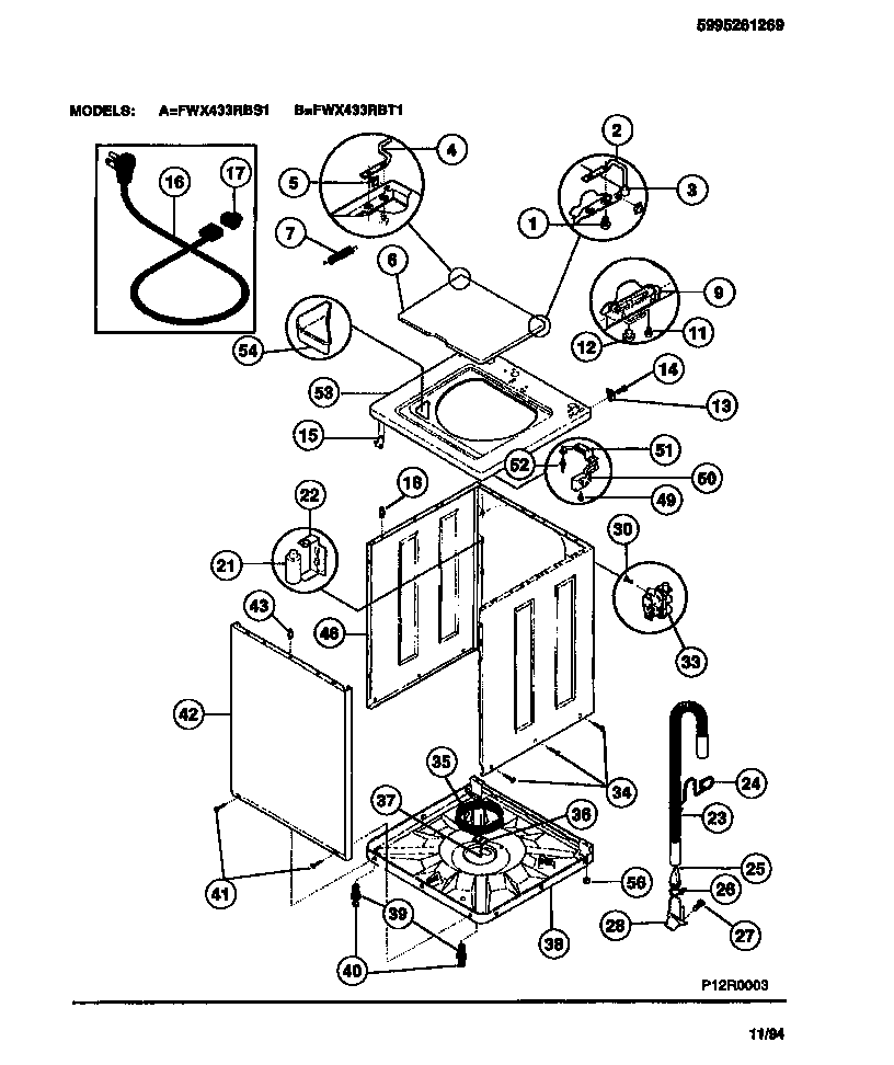 Frigidaire FWX433RBT1 cabinet, top panel, base diagram