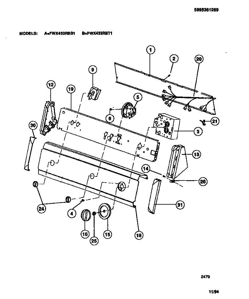 Frigidaire FWX433RBT1 console & controls diagram