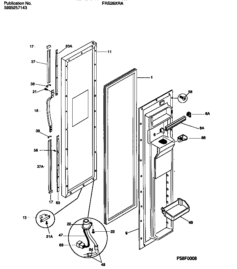 Frigidaire FRS26XRAD1 freezer door section diagram