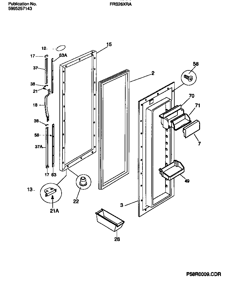 Frigidaire FRS26XRAD1 refrigerator door section diagram