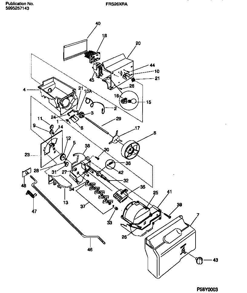 Frigidaire FRS26XRAD1 ice container & dispenser drive diagram