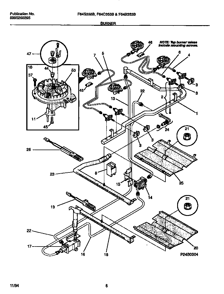 Frigidaire F64C353BSA burner diagram