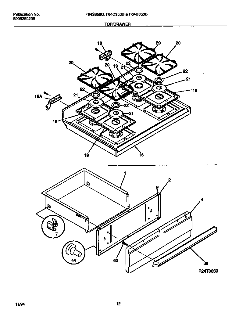 Frigidaire F64C353BSA top/drawer diagram