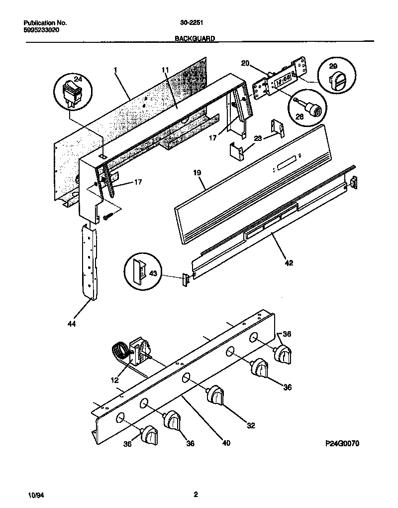 Tappan 30-2251-00-05 backguard diagram