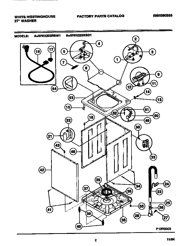 White-Westinghouse WWX223RBW1 cabinet, top panel, base diagram