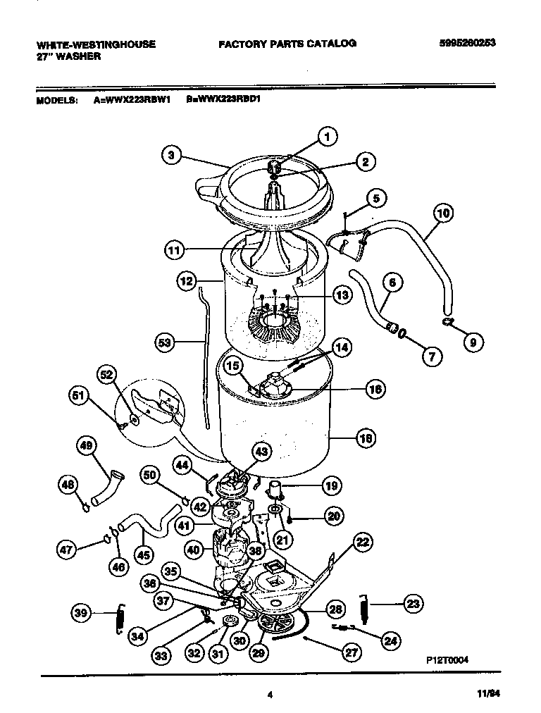 White-Westinghouse WWX223RBW1 tubs, hosess, motor diagram