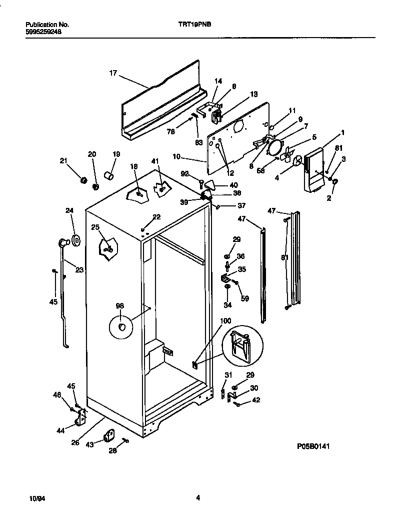Tappan TRT19PNBW0 cabinet w/ fan assembly diagram