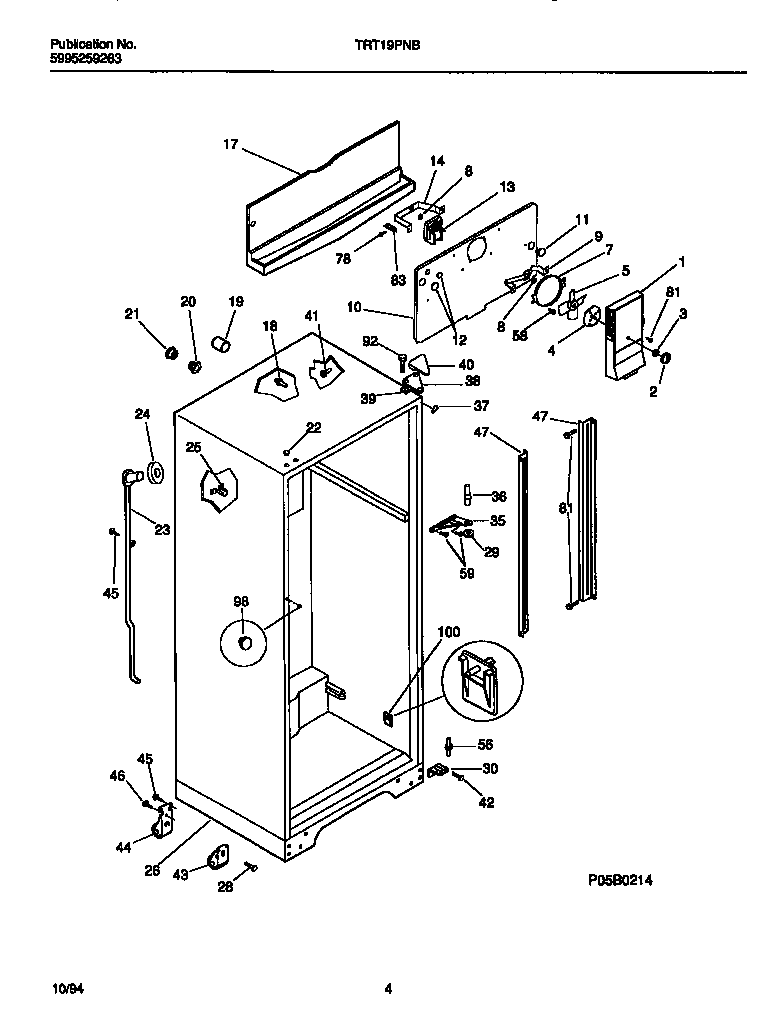 Tappan TRT19PNBD1 cabinet w/ fan assembly diagram