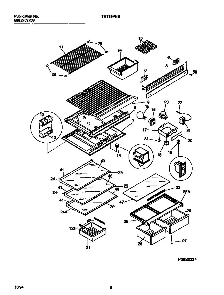 Tappan TRT19PNBD1 shelves, controls, divider, mullion diagram